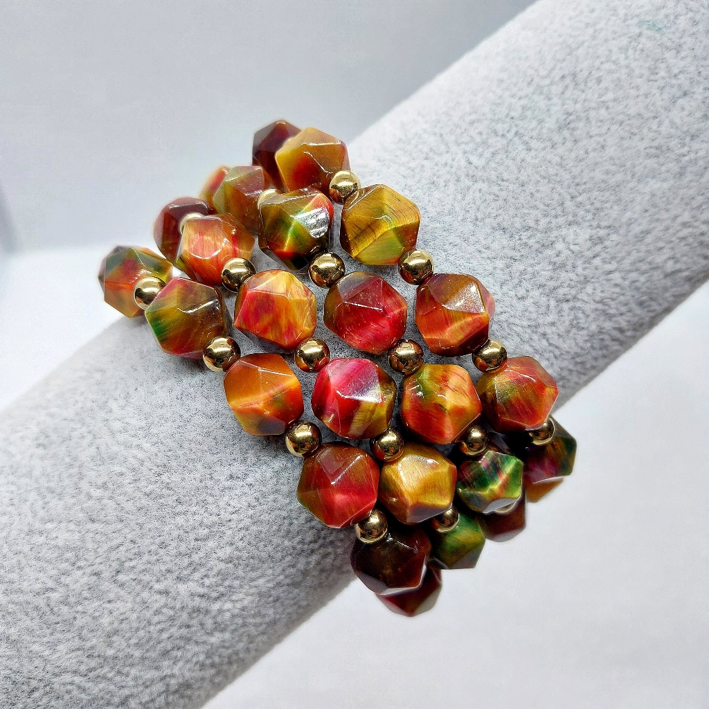 10mm Diamond Faceted Watermelon Tiger Eye Bracelets 28$